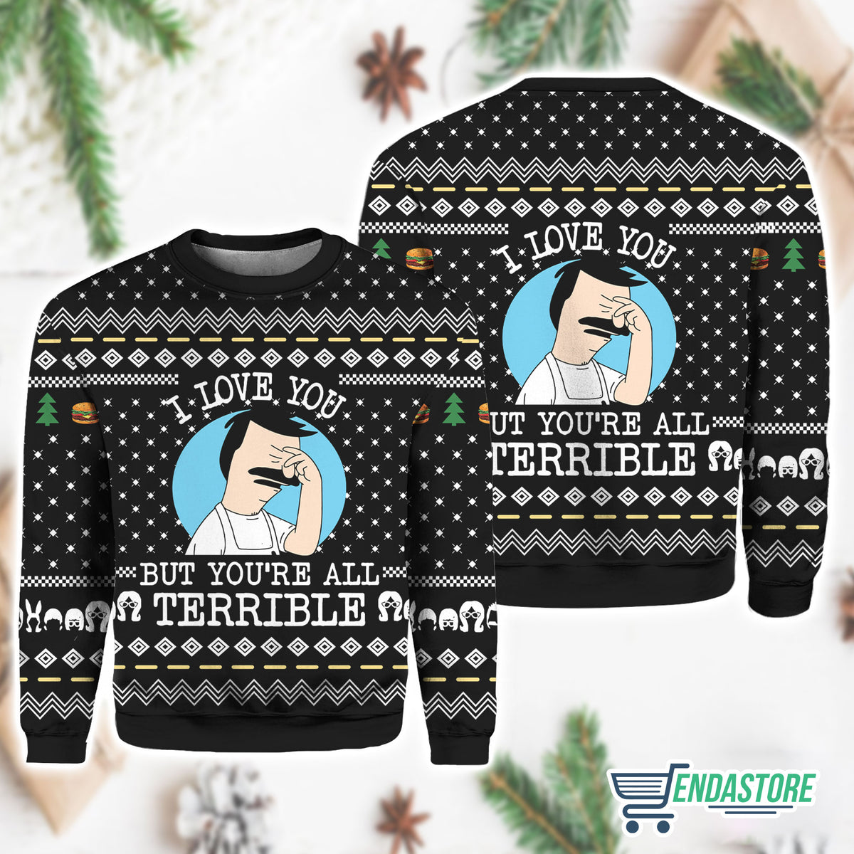 Bob’s Burgers I Love You But You’re All Terrible 3D Ugly Christmas Sweater - Gift Idea product image