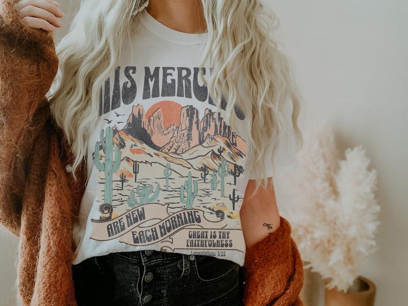 Boho Christian Jesus Faith Based His Mercies Are New - Adult & Kids T-Shirts, Sweatshirts & Hoodies apparel design preview 1