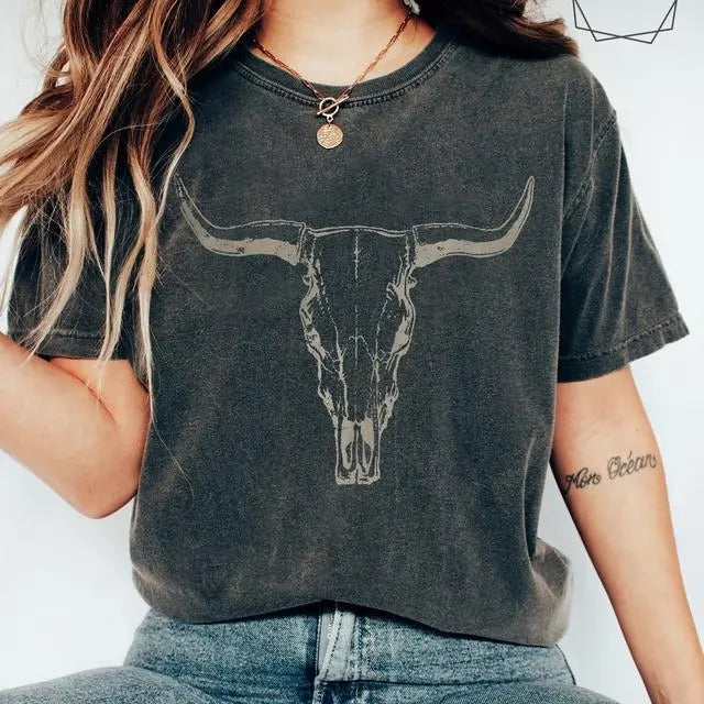 Boho Cow Skull Colors Howdy Wild West Top Womenswear - Adult & Kids T-Shirts, Sweatshirts & Hoodies apparel design preview 1