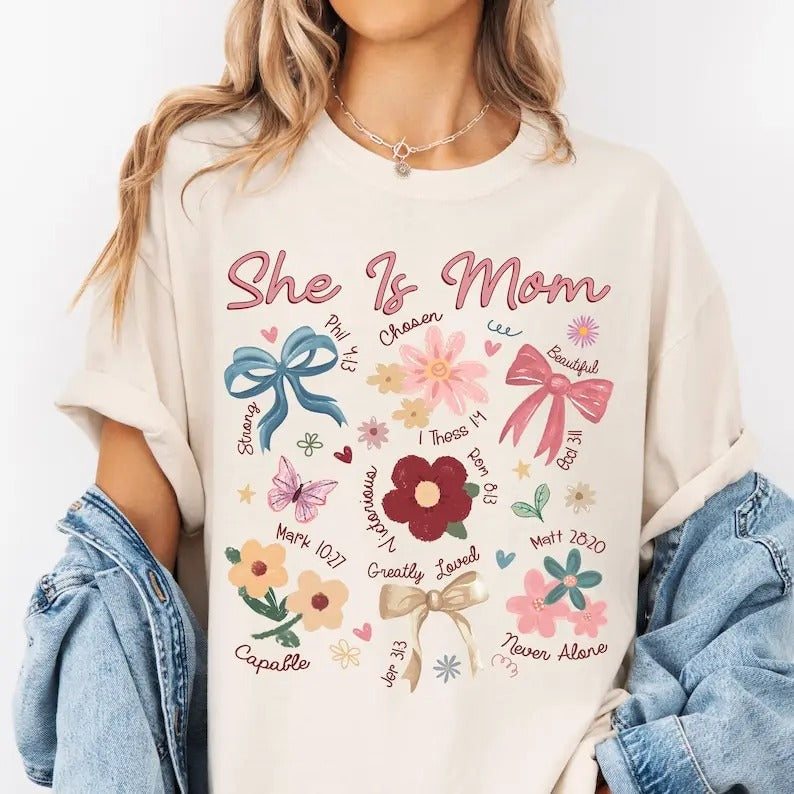 Boho Floral Mama She Is Mom Christian Spring Bible - Adult & Kids T-Shirts, Sweatshirts & Hoodies apparel design preview 1