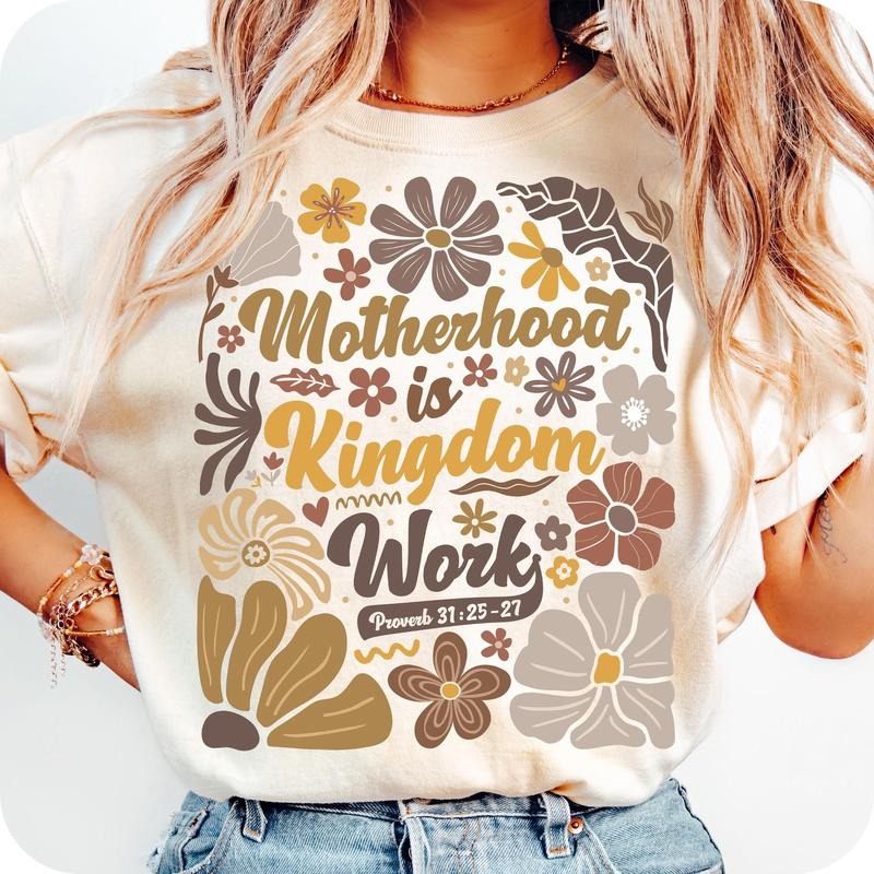 Boho Motherhood Is Kingdom Work Floral Mom Christian - Adult & Kids T-Shirts, Sweatshirts & Hoodies apparel design preview 1