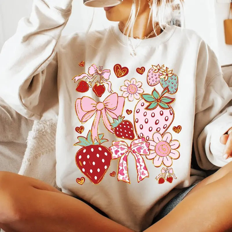 Boho Strawberry Coquette Preppy Strawberries Festival - Adult & Kids T-Shirts, Sweatshirts & Hoodies apparel design preview 1