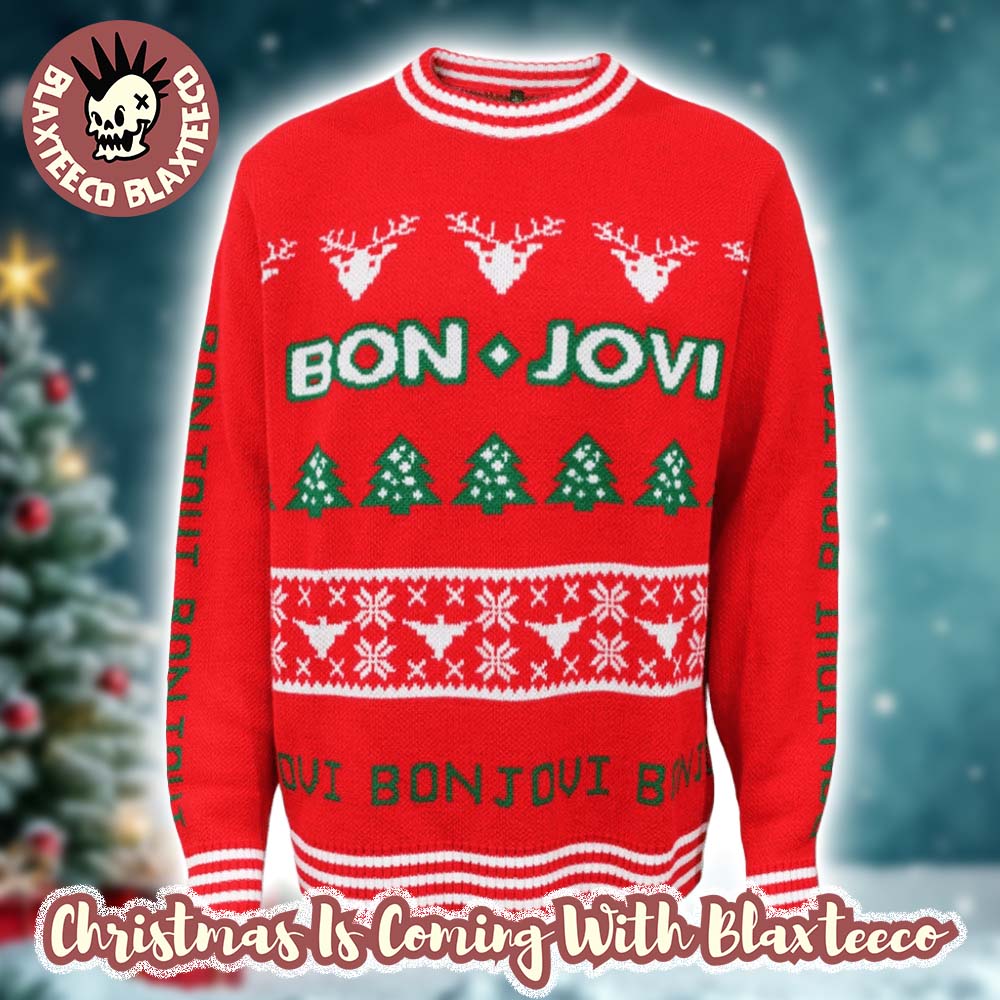 Bon Jovi Bon Tout Holiday Party Xmas Tree Red Knitted Ugly Christmas Sweater - Holiday Gift product image