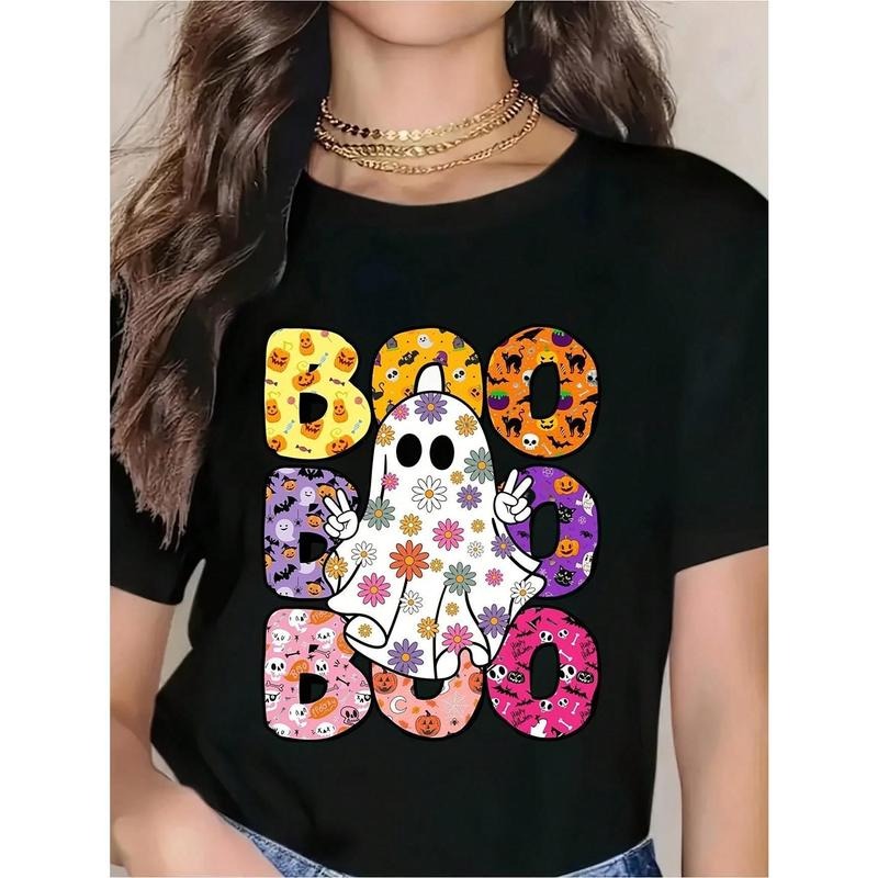 Boo Halloween Ghost Floral Girly Spooky Season Fall - Adult & Kids T-Shirts, Sweatshirts & Hoodies apparel design preview 1