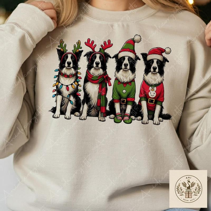 Border Collie Vintage Xmas Merry Woofmas Dog Owner - Adult & Kids T-Shirts, Sweatshirts & Hoodies apparel design preview 1