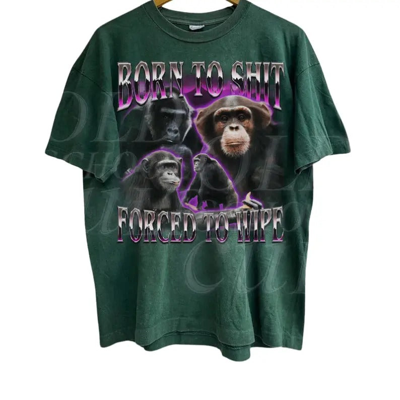 Born S... Forced Wipe 90s Bootleg Retro Ape Meme - Adult & Kids T-Shirts, Sweatshirts & Hoodies apparel design preview 1