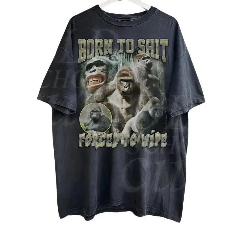 Born Shit Forced Wipe 90s Bootleg Retro Ape Meme - Adult & Kids T-Shirts, Sweatshirts & Hoodies apparel design preview 1