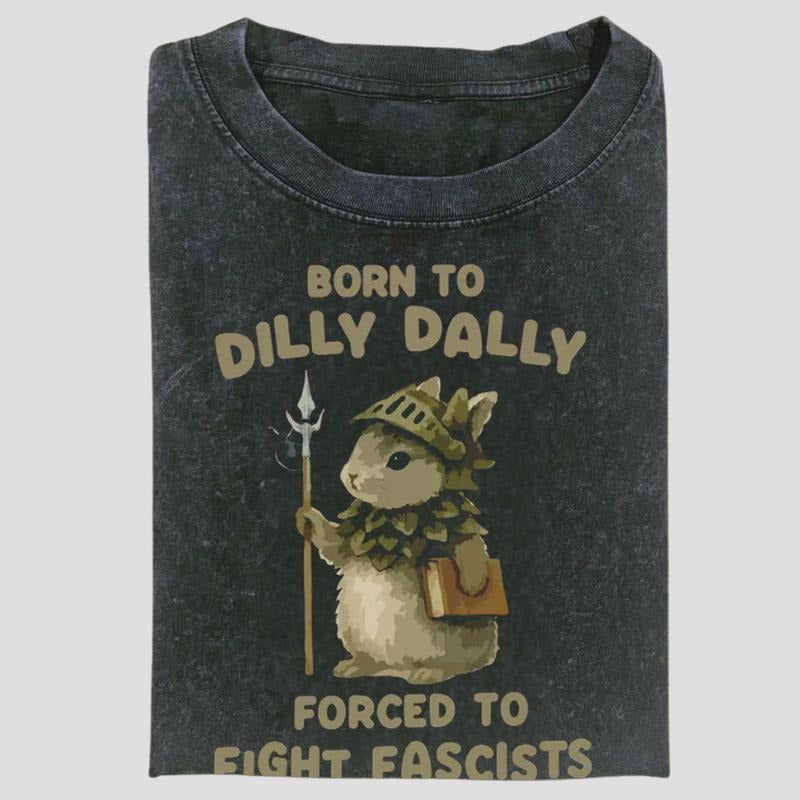 Born Dilly Dally Forced Fight Fascists Warrior Bunny - Adult & Kids T-Shirts, Sweatshirts & Hoodies apparel design preview 1