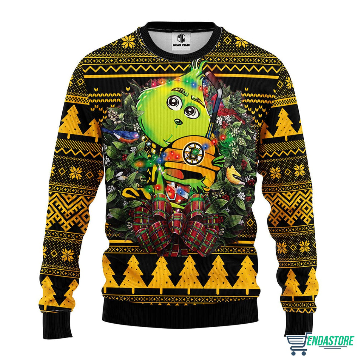 Boston Bruins Grnch Hug 3D Ugly Christmas Sweater - Holiday Gift product image
