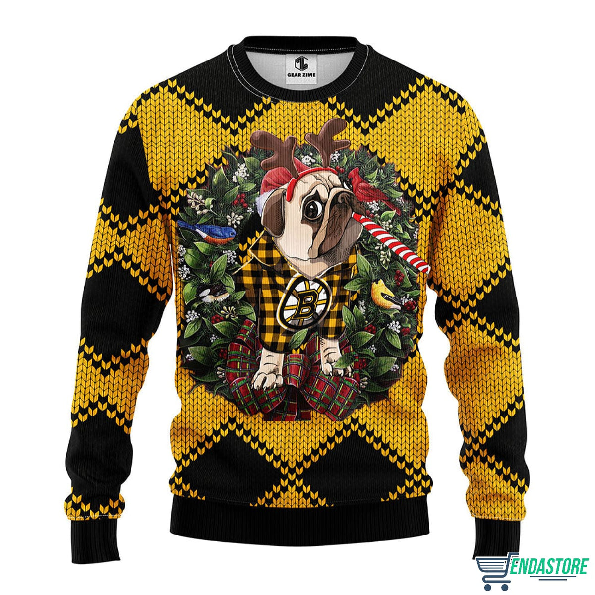 Boston Bruins Pub Dog 3D Ugly Christmas Sweater - Holiday Gift product image