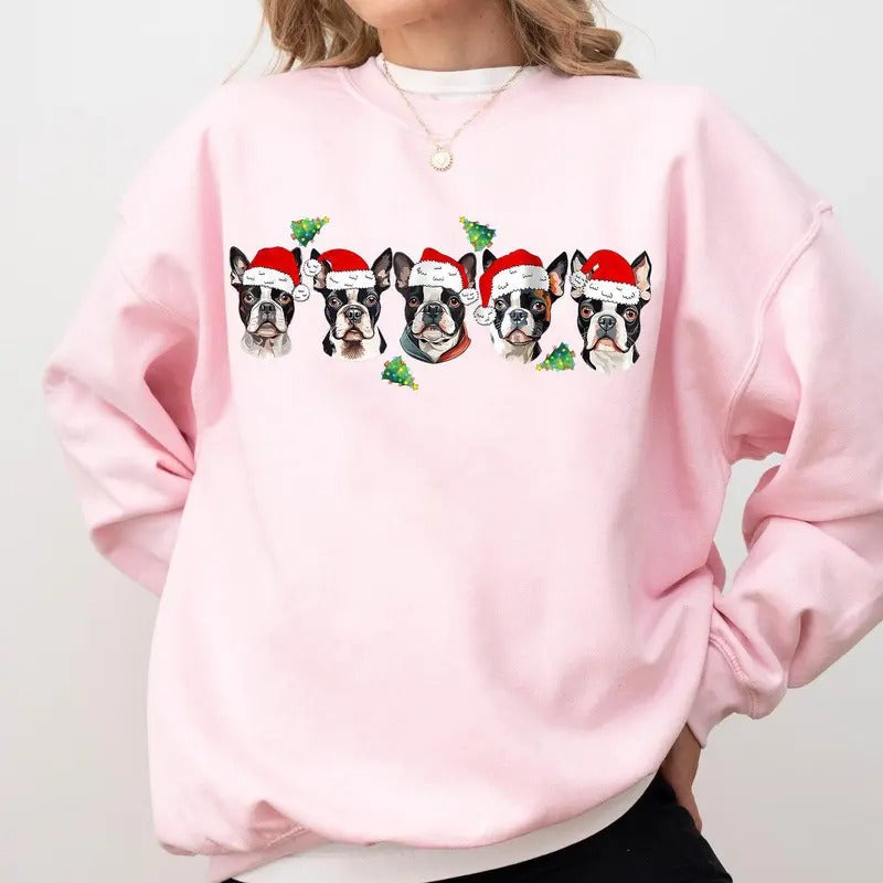 Boston Terrier Santa Xmas Tree Dog - Adult & Kids T-Shirts, Sweatshirts & Hoodies apparel design preview 1