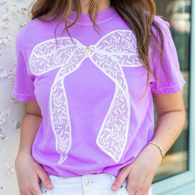 Bow 'Lace Up' Preppy Spring Comfort Colors - Adult & Kids T-Shirts, Sweatshirts & Hoodies apparel design preview 1