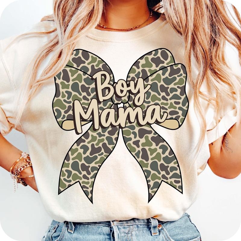 Boy Mama Camo Coquette Bow Mom Mothers - Adult & Kids T-Shirts, Sweatshirts & Hoodies apparel design preview 1