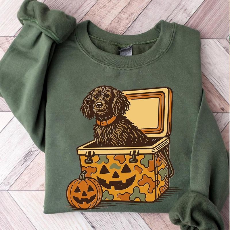 Boykin Spaniel Halloween Dog Camo Cooler Pumpkin Face - Adult & Kids T-Shirts, Sweatshirts & Hoodies apparel design preview 1