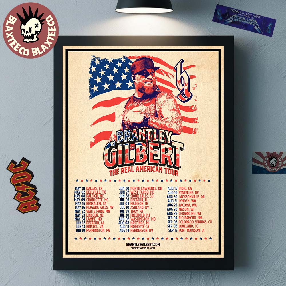 Brantley Gilbert The Real American Tour 2026 Schedule - Adult & Kids T-Shirts, Sweatshirts & Hoodies apparel design preview 1