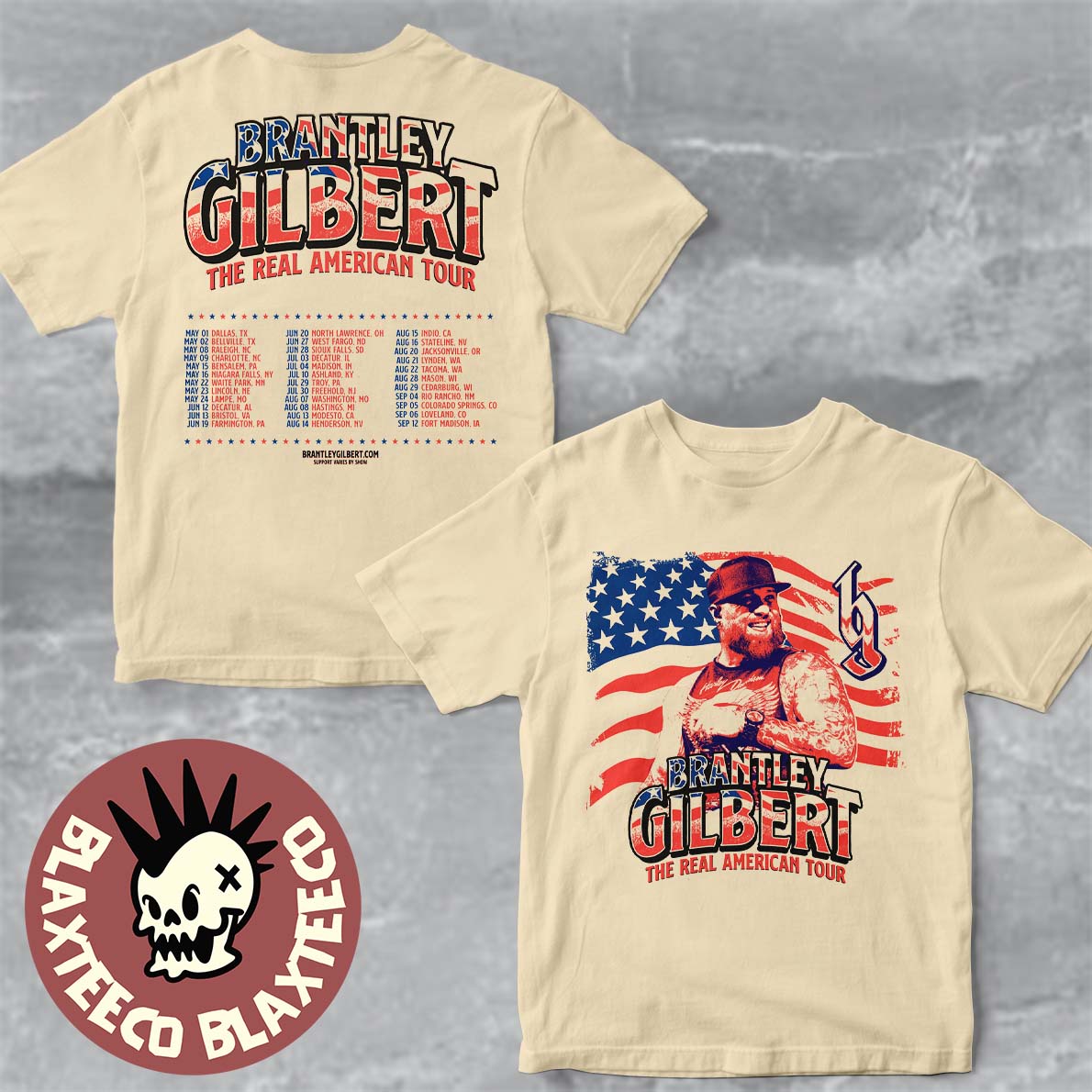 Brantley Gilbert The Real American Tour 2026 Schedule - Adult & Kids T-Shirts, Sweatshirts & Hoodies apparel design preview 1
