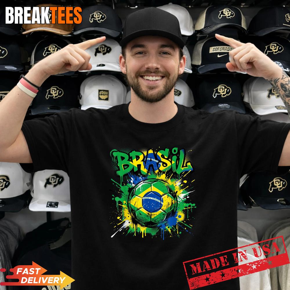 Brazil Football Soccer Player Flag Graffiti Father's - Adult & Kids T-Shirts, Sweatshirts & Hoodies apparel design preview 1