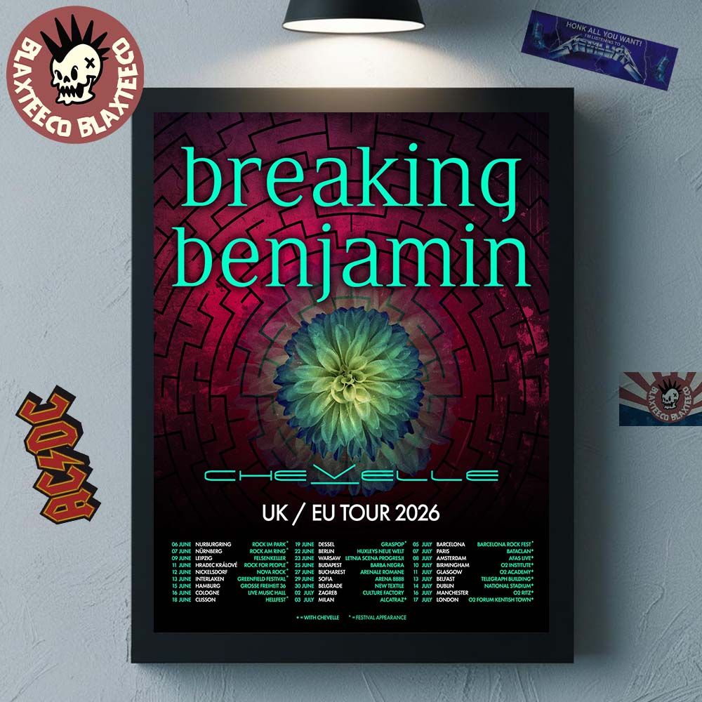 Breaking Benjamin UK And Europe Tour 2026 Schedule - Adult & Kids T-Shirts, Sweatshirts & Hoodies apparel design preview 1