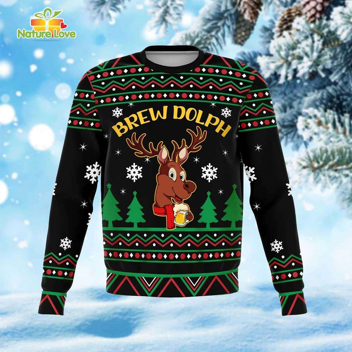 Brew Dolph Funny Reindeer Drinking Beer Ugly Christmas Sweater - Holiday Gift product image