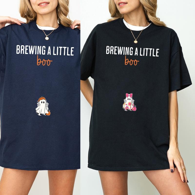 Brewing Little Boo Halloween Pregnancy Announcement - Adult & Kids T-Shirts, Sweatshirts & Hoodies apparel design preview 1