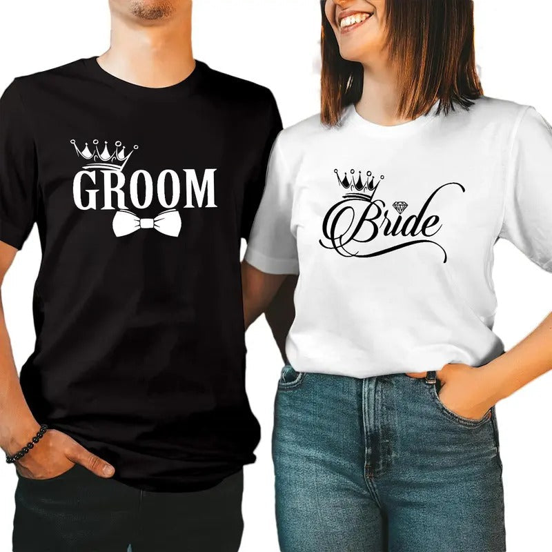 Bride Groom Couple Matching Cotton Fabric Casual - Adult & Kids T-Shirts, Sweatshirts & Hoodies apparel design preview 1