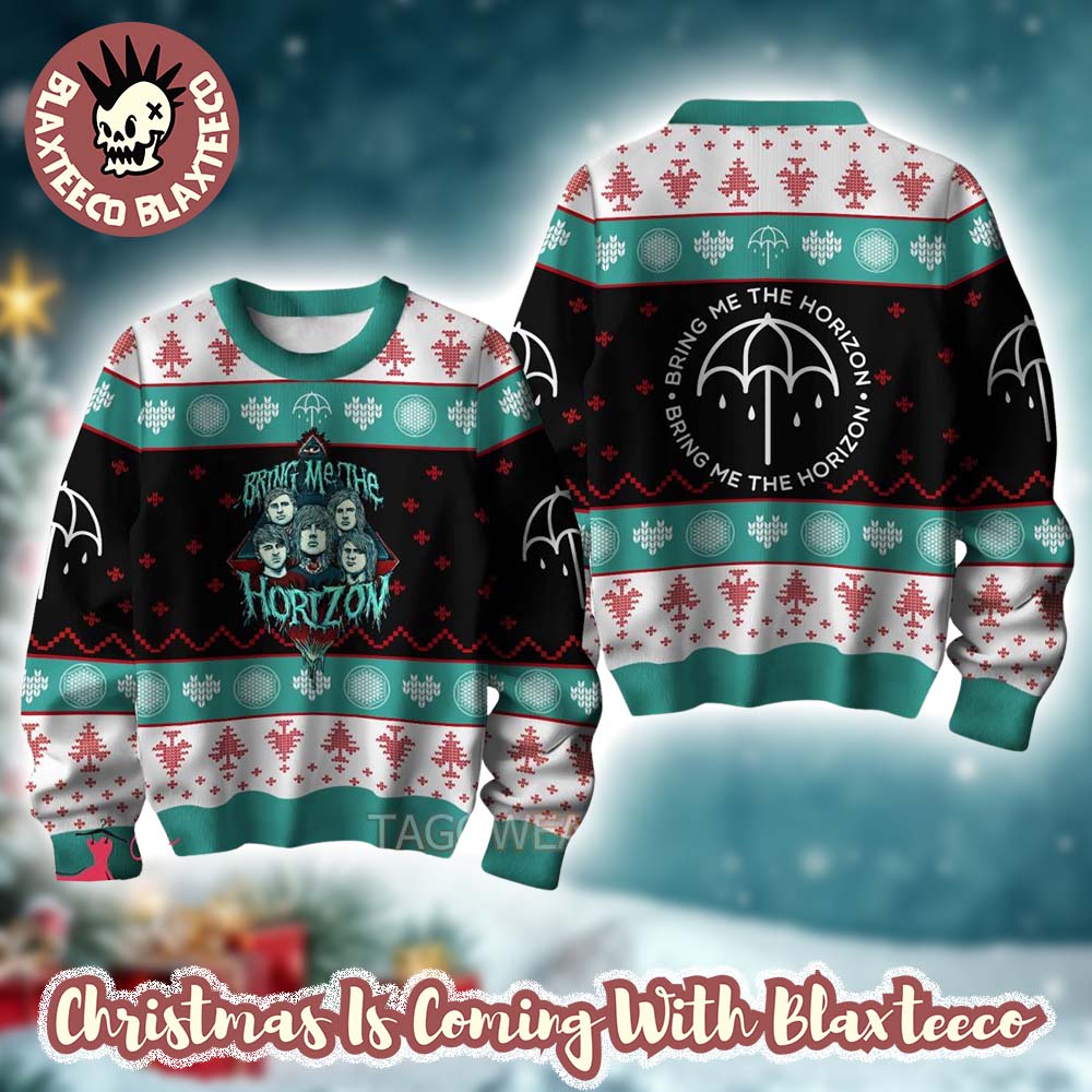Bring Me The Horizon Band Illustrator Umbrella Signature Ugly Christmas Sweater - Holiday Gift product image