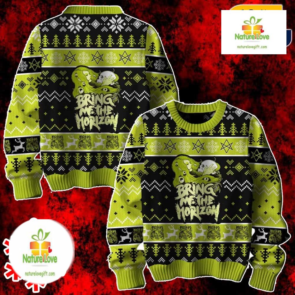 Bring Me The Horizon Green Snowflake Knit Ugly Christmas Sweater - Holiday Gift product image
