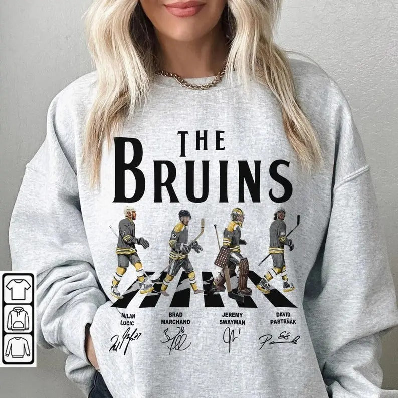 Bruins Walking Abbey Road Signatures Ice Hockey Milan - Adult & Kids T-Shirts, Sweatshirts & Hoodies apparel design preview 1