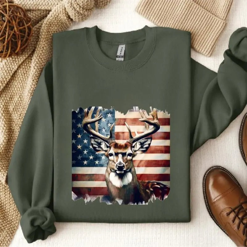 Buck Flag Deer Hunting USA Patriotic - Adult & Kids T-Shirts, Sweatshirts & Hoodies apparel design preview 1