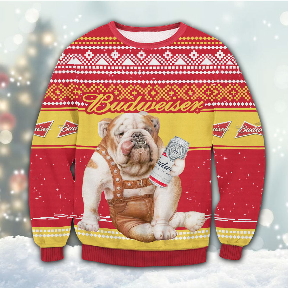 Budweiser Bulldog 3D Ugly Christmas Sweater - Gift Idea product image