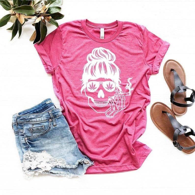 Bun Hair Skull Smoking Weed Funny Pothead Cannabis - Adult & Kids T-Shirts, Sweatshirts & Hoodies apparel design preview 1