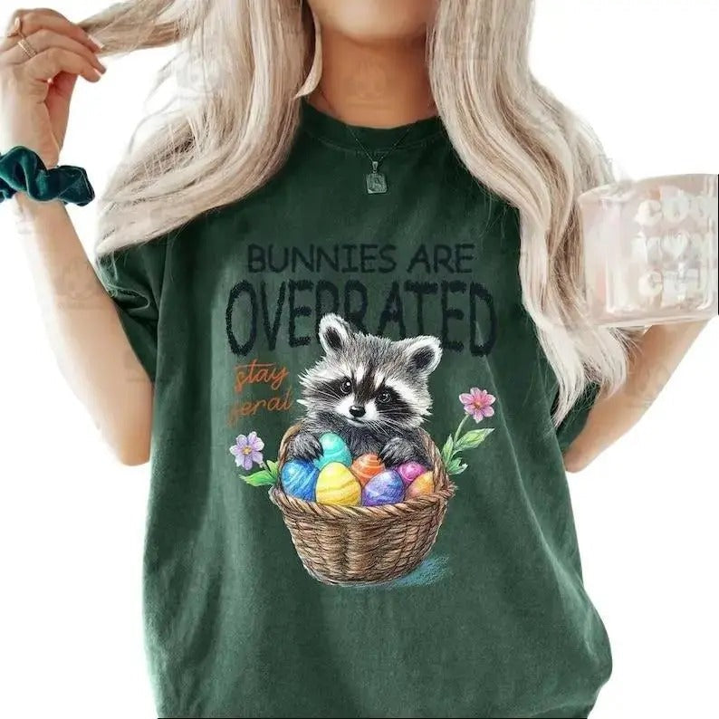 Bunnies Are Overrated Stay Feral Easter Raccoon Funny - Adult & Kids T-Shirts, Sweatshirts & Hoodies apparel design preview 1