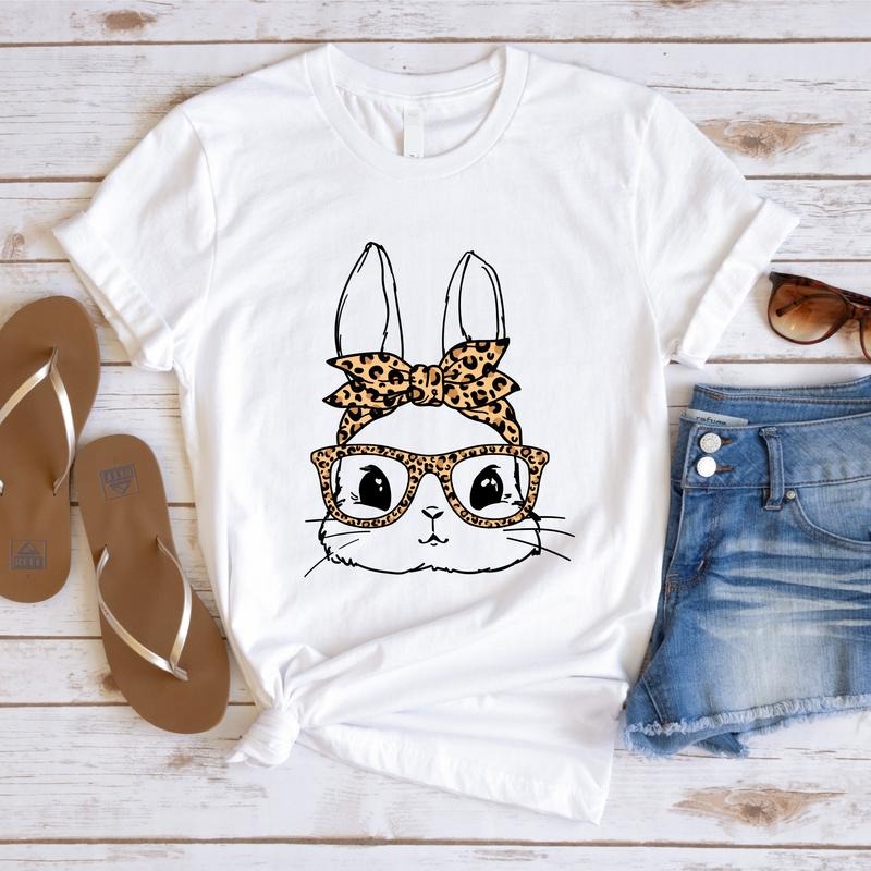 Bunny Leopard Bandana Easter Cute Rabbit Glasses - Adult & Kids T-Shirts, Sweatshirts & Hoodies apparel design preview 1