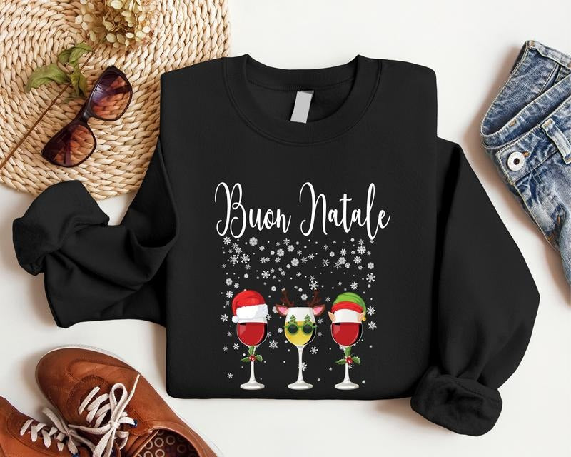 Buon Natale Italian Merry Wine Matching Family Group - Adult & Kids T-Shirts, Sweatshirts & Hoodies apparel design preview 1