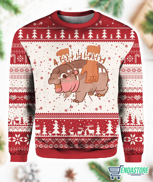 Baby Hippo Moo Deng 3D Ugly Christmas Sweater - Holiday Gift product image 2