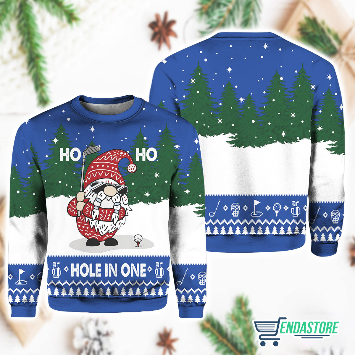 Blue- Christmas Hole In One Gnome 3D Ugly Christmas Sweater - Holiday Gift product image 4