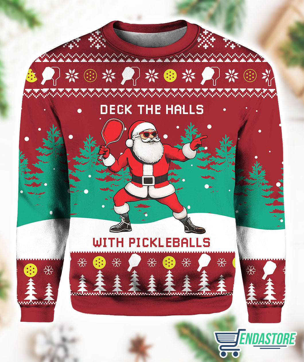 Deck The Hall Pickleball Santa 3D Ugly Christmas Sweater - Holiday Gift product image 2