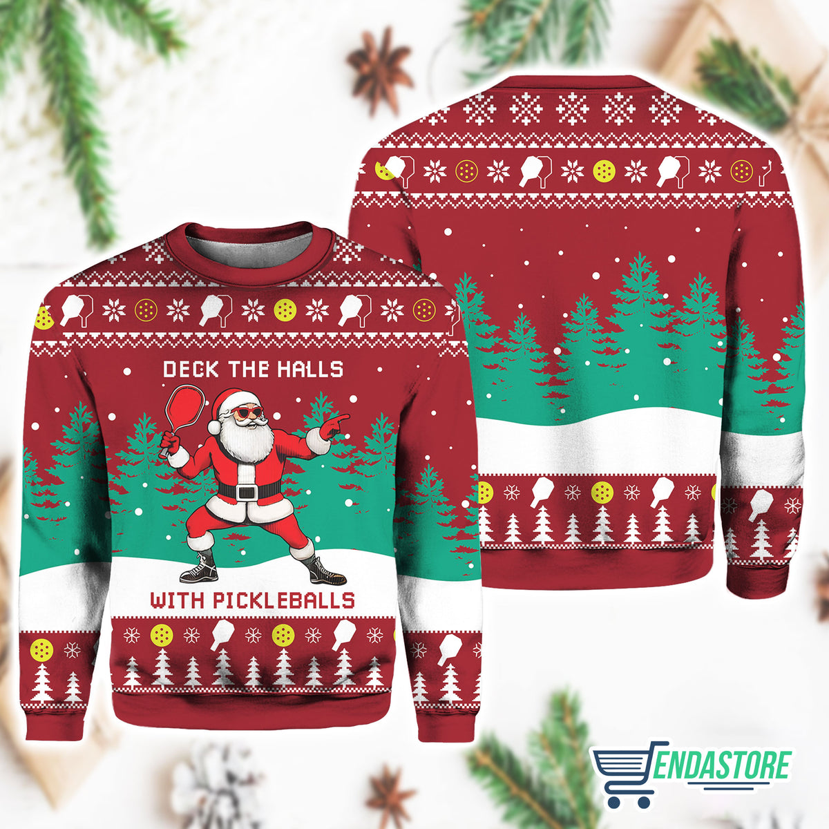 Deck The Hall Pickleball Santa 3D Ugly Christmas Sweater - Holiday Gift product image 4