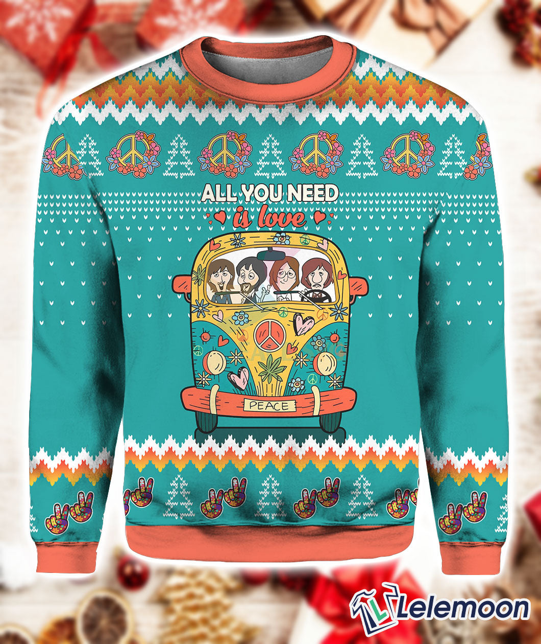All You Need Is Love Hippie Peace 3D Christmas Sweater - Holiday Gift product image