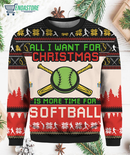All I Want For Christmas Is More Time For Softball 3D Ugly Christmas Sweater - Holiday Gift product image 2