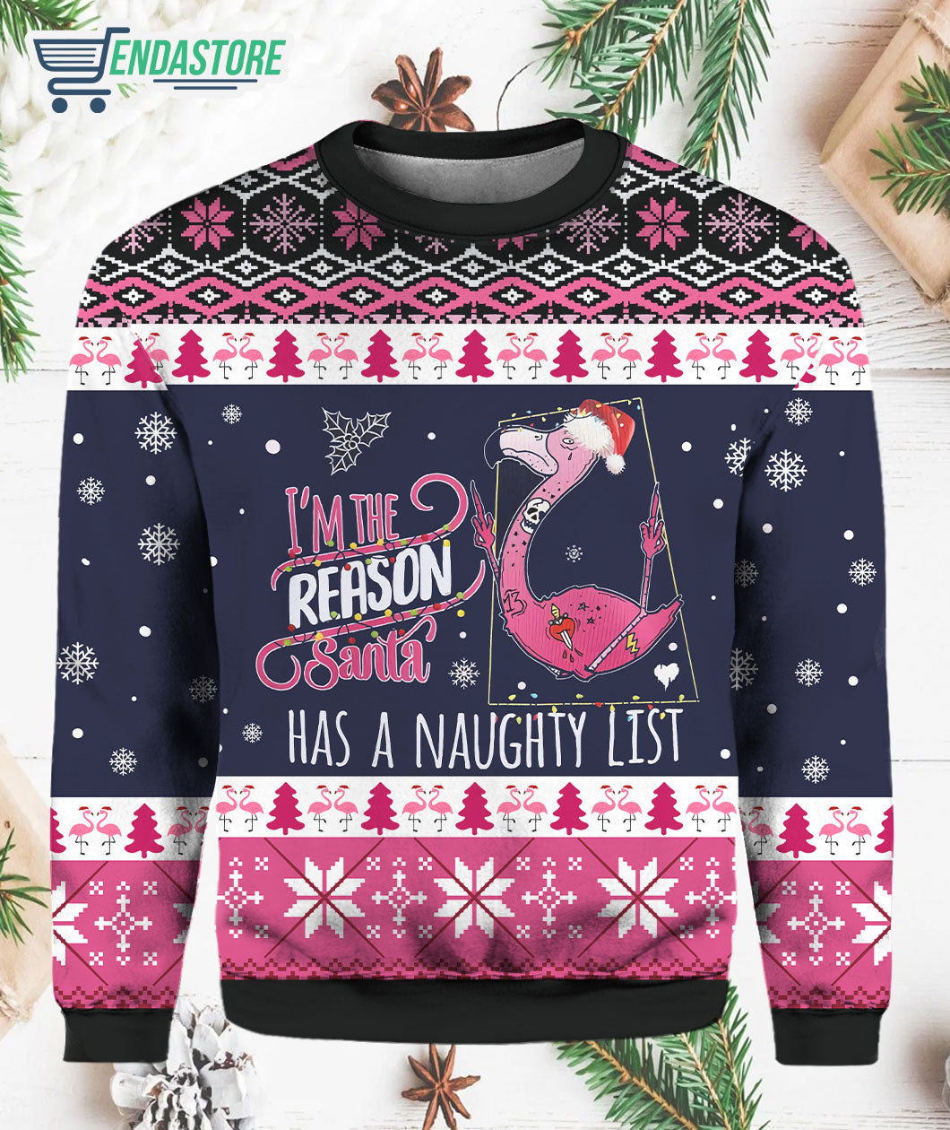 Flamingo I’m The Reason Santa Has A Naughty List 3D Christmas Sweater - Holiday Gift product image