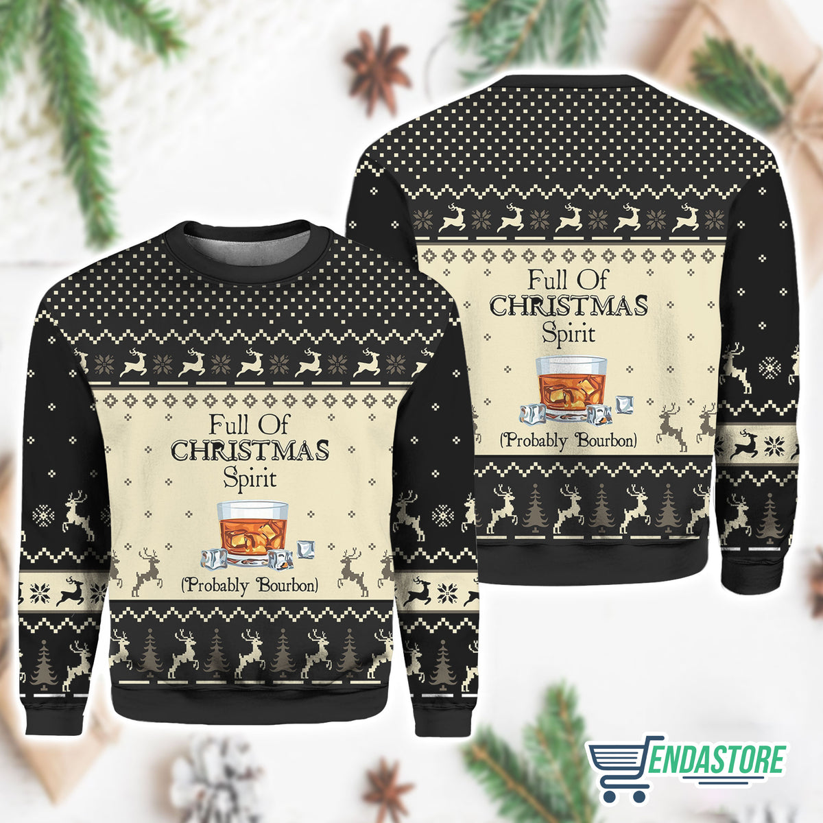 Full Of Christmas Spirit Probably Bourbon 3D Ugly Christmas Sweater - Holiday Gift product image 3