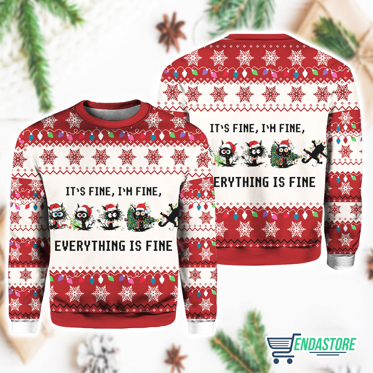 It’s Fine I’m Fine Everything Is Fine 3D Ugly Christmas Sweater - Holiday Gift product image
