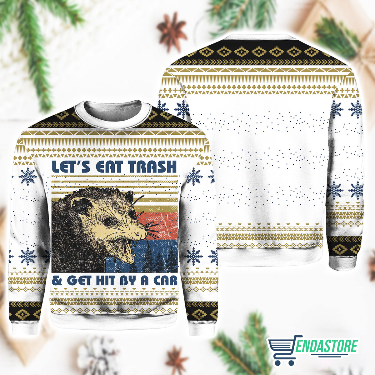 Let’s Eat Trash And Get Hit By A Car Opossum 3D Christmas Sweater - Holiday Gift product image