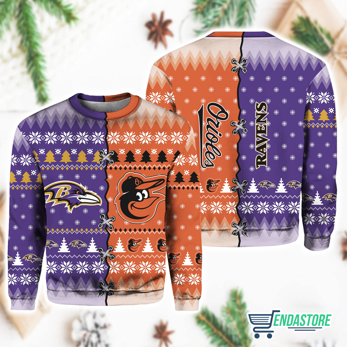 Personalized Oriole x Raven 3D Ugly Christmas Sweater - Holiday Gift product image