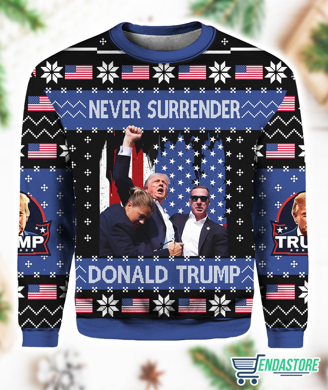Never Surrender Donald Trump 3D Ugly Christmas Sweater - Holiday Gift product image 2