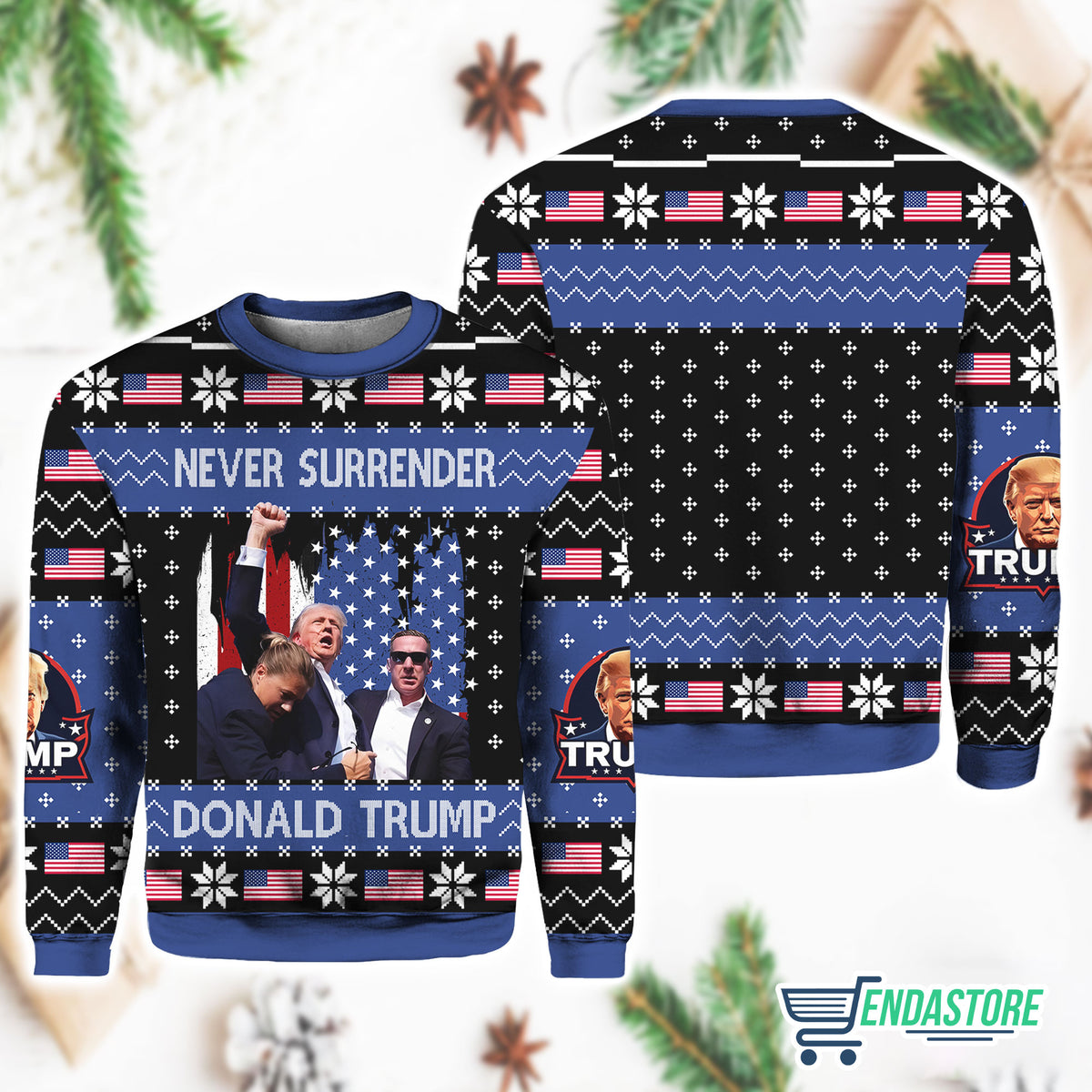 Never Surrender Donald Trump 3D Ugly Christmas Sweater - Holiday Gift product image 4