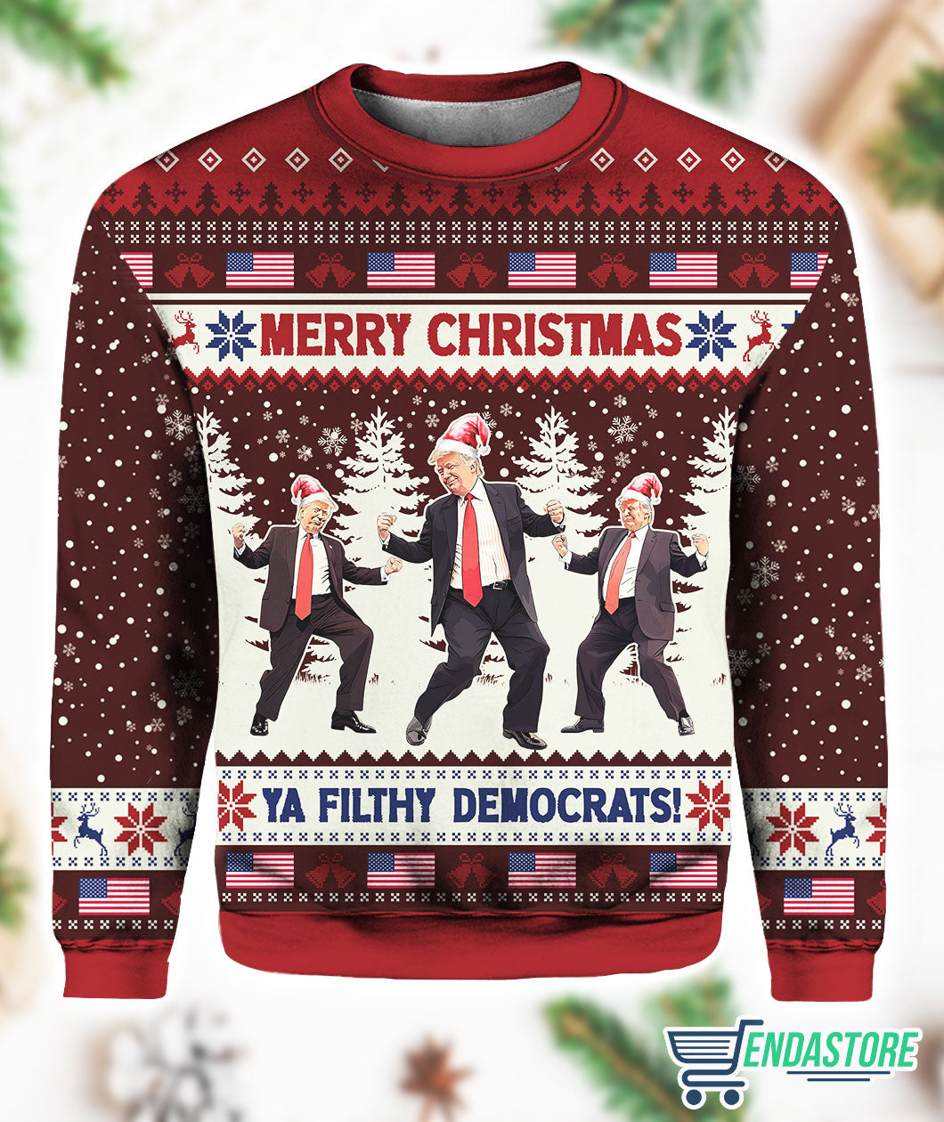 RED Trump Dancing Merry Christmas Ya Filthy Democrats 3D Ugly Christmas Sweater - Holiday Gift product image 2