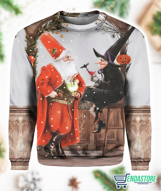 Vintage Christmas Santa and Witch Casual Printed Sweatshirt 3D Christmas Sweater - Holiday Gift product image 2