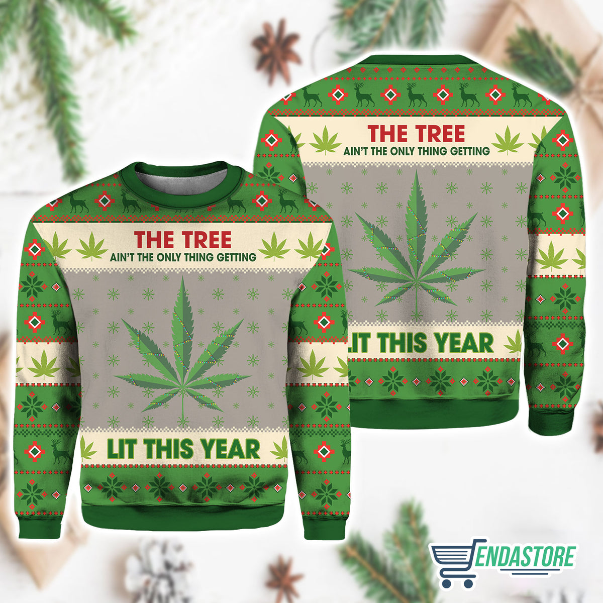 Hobby Lit This Year Weed 3D Ugly Christmas Sweater - Holiday Gift product image 3